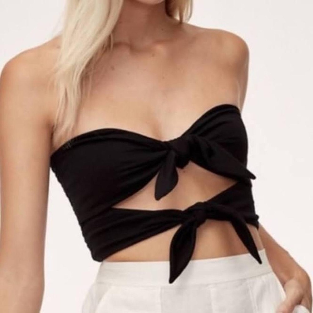 Aritzia Wilfred Black Tie-Front Crop Top NWT